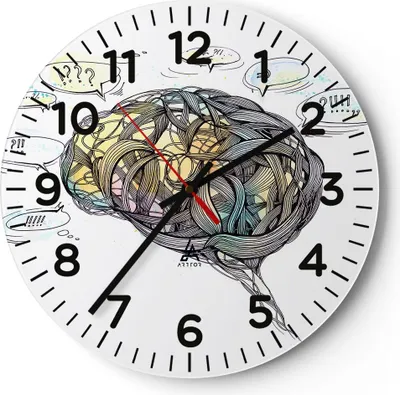 Produktbild von Wanduhr - Rund - Glasuhr - Gehirn Bildung Experiment Illustration - 30x30cm - Schleichendes Uhrwerk - Lautlos - zum Aufhängen bereit - Dekoration Modern - Wanddekoration aus Glas - C4AR30x30-2975