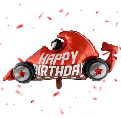Folieballon Rennwagen, Happy Birthday, 109 cm, rot