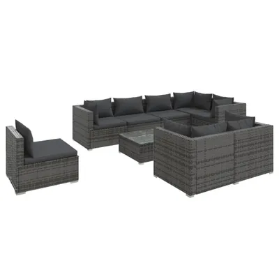 Zdjęcie produktu dla 9-cz. zestaw wypoczynkowy do ogrodu, poduszki, rattan PE, szary