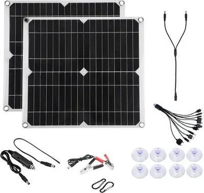 Immagine prodotto di Kit pannello solare, potenza in uscita 25W, regolatore 20A, doppia uscita USB, 2X25W pannello solare