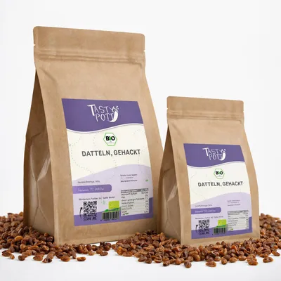 Produktbild von Tasty Pott Datteln getrocknet & gehackt - 500g im Beutel - 500g