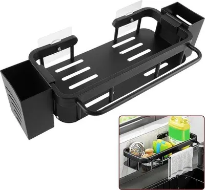 Produktbild von Famanu Spülbeckenorganizer mit Handtuchhalter und 2 Haltern - Schwarz
