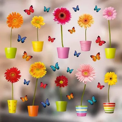 Produktbild von Famanu Fensteraufkleber bunte Blumen - Set von 10 Pflanzen mit statischer Haftung