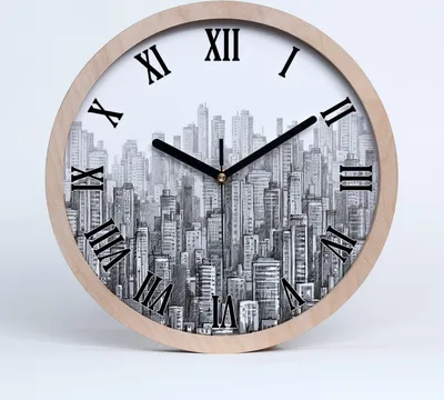Produktbild von Holzuhr 30fi cm wanduhr - schwarze Spitzen - Wolkenkratzer