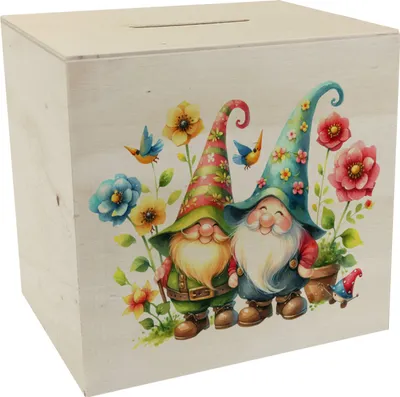 Produktbild von Gartenzwerge mit Blumen Spardose aus Holz