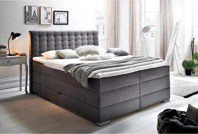 Produktbild von Boxspringbett inkl. seitlich klappbarer Bettkasten in 180x200 cm LORETOPLUS-114 in Grau, Härtegrad H3