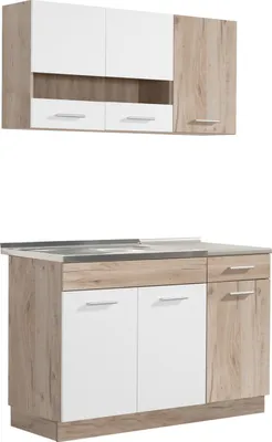 Produktbild von Homestyle4u Küche Küchenzeile Küchenblock Eiche Holz Weiß Einbauküche Single Küchen Schränke 120 cm