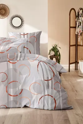 Produktbild von Biber Bettwäsche Kreise 135 x 200 cm grau/rot