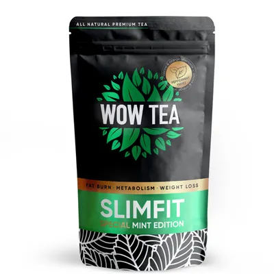 Produktbild von WOW TEA Mint SlimFit Tee – Aromatische Kräutermischung mit Grüntee, Mate & Himbeerblättern – Natürlicher Detox & Stoffwechsel Tee (150g, EU)