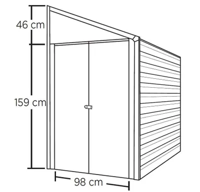 Image de Spacemaker abri de jardin en métal, adossé "4 x 7", avec double porte battante grise 2,4 m²