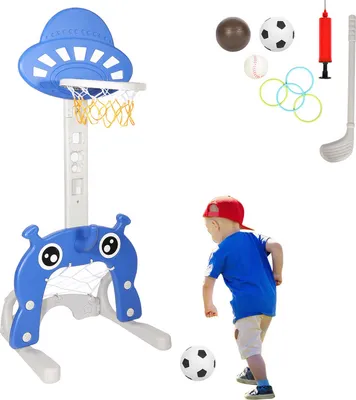 Produktbild von SWANEW Basketballkorb 4 in 1 Kinder Basketballständer Höhenverstellbar Basketballanlage Spielplatz Fußballtor Golf Wurfring
