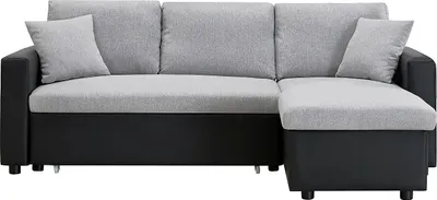 Produktbild von Ecksofa mit Schlaffunktion GAZUR - Stoff & Kunstleder - Ecke wechselbar - Schwarz & Grau