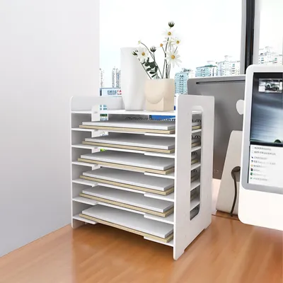 Produktbild von 7 Tier Schreibtisch-Organizer,Briefablage Stapelbar Dokumentenablage A4 Papier Briefablage Organizer für Home Office Schule Desktop 33.5X25.5X40cm