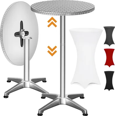 Image de CASARIA® Table Basse Mange debout Aluminium - Table à Manger et Meuble Cuisine - Hauteur Réglable 70-115 cm, Plateau Pliable 60 cm, 4 Pieds Stables, Résistante aux Intempéries, Housse blanche incluse