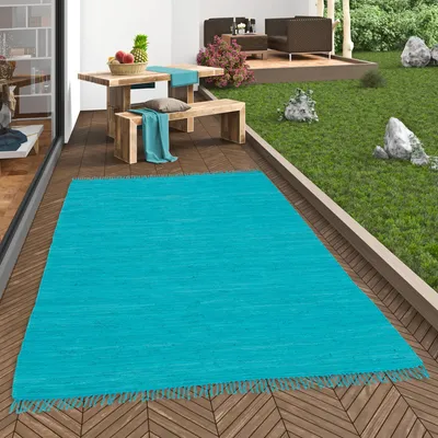 Produktbild von Baumwolle Natur Teppich Jolly Baumwolle Türkis, Größe:70x250 cm
