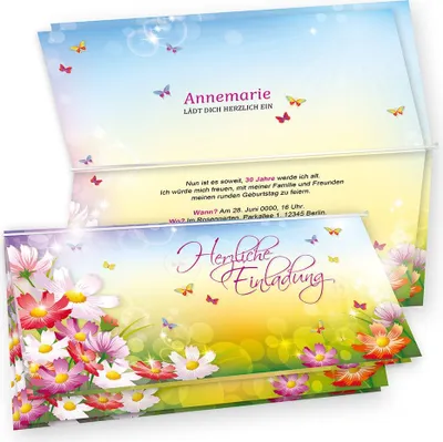 Produktbild von Tatmotive FLORENTINA Einladungskarten (40 Sets) selbst bedruckbar, mit Umschlag, Blumen bunt