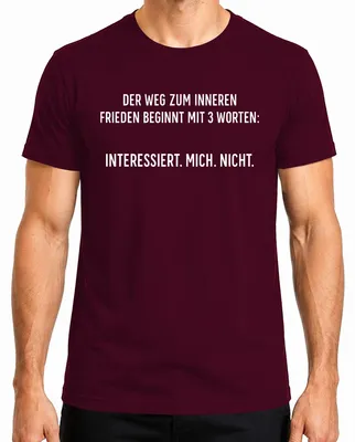 Productafbeelding van Interesseert me niet. Binnenrust. Sarcastisch, ironisch. Heren T-shirt, bordeauxrood, maat S