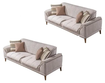 Produktbild von Sofa Set Cuba Creme Stellvariante 2+2 Relax- und Bettfunktion, pflegeleichter Mikrofaser Samtstoff