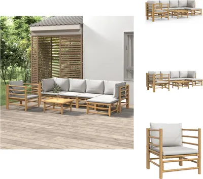 Produktbild von vidaXL 7-tlg. Garten-Lounge-Set mit Hellgrauen Kissen Bambus -  Gartenmöbel-Sets