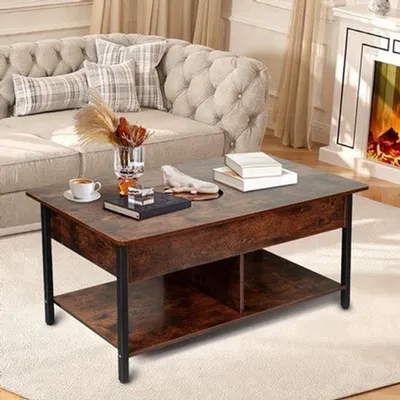 Image de Table basse avec plateau réglable - 90x48x62 cm - Table de salon avec espace de rangement