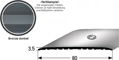 Produktbild von Übergangsprofil "Leopoldsburg" / Übergangsschiene / 80 mm, Typ: 350 (Aluminium eloxiert, mittig gebohrt / selbstklebend)-bronze dunkel-1000-gebohrt
