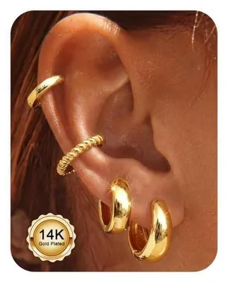 Produktbild von Creolen Set 4 Paar Gold Silber Damen Hypoallergen Knorpel Helix 8/10/12 mm