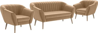 Produktbild von MEBLINI Mini Sofa Set 2-1-1 für Wohnzimmer - Mini Lounge für vier Personen - Küchensofa - Sofa Klein - Sitzgarnitur - Polstergarnitur - Sofagarnituren - KAIA - 2+1+1 - Beige Samt