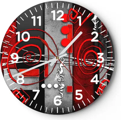 Produktbild von Wanduhr - Rund - Glasuhr - Grafik geometrische figuren kreis - 30x30cm - Schleichendes Uhrwerk - Lautlos - zum Aufhängen bereit - Dekoration Modern - Wanddekoration aus Glas - C4AR30x30-0599
