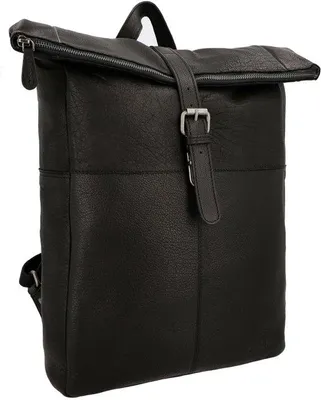 Produktbild von Uni Leder Rucksack - Herren Rolltop Messenger Rucksack Vintage Stadt Rucksack Outdoor Rucksack Laptop Tas Universitäts Rucksack Wander Rucksack Schwarz Leder 13L