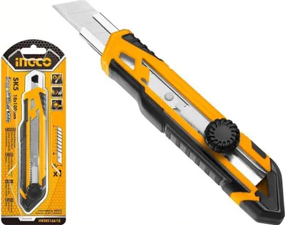 Immagine prodotto di Taglierino-cutter retrattile con impugnatura in gomma e rotella di serraggio, Ingco
