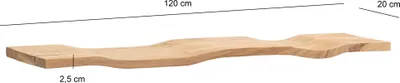 Zdjęcie produktu dla WOHNLING Półka ścienna z litego drewna akacjowego 120 cm - Pływająca półka na ścianę z litego drewna - Wisząca półka w kształcie fali - Półka ścienna z prawdziwego drewna
