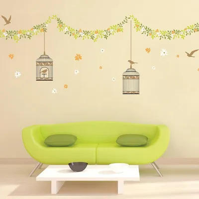 Obrázek produktu pro Nálepky na zeď pro výzdobu: elegantní klece, ptáci a květiny