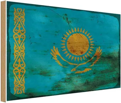 Produktbild von vianmo Holzschild 20x30 cm Kasachstan Kazakhstan Rost Flagge Fahne Wappen