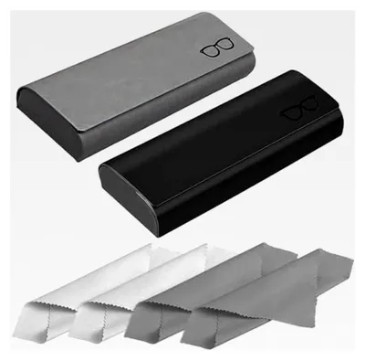 Produktbild von 2 Stück Hartschalen Brillenetui Groß, Brillen Etui mit 4 Mikrofasertüchern, Schwarz und Grau, 15.6x6.2x3.3cm