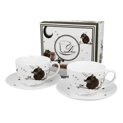 Produktbild von DUO ANIMALS 2er-Set Tassen 280 ml CHARMING OWLS mit Untertassen, New Bone China Porzellan