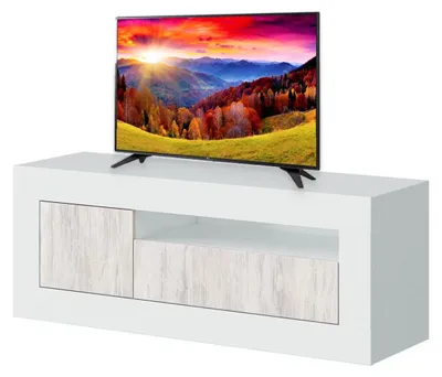 TV-Kast mit 2 Türen, Kabeldurchführung, MDF, 42x139x53 cm, Weiß