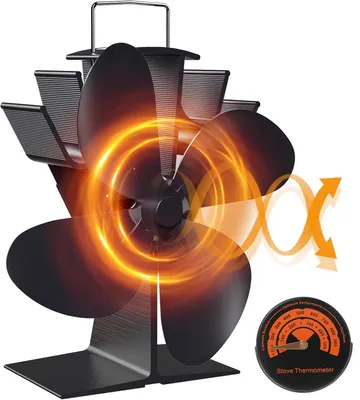 Produktbild von 4-Blade Kaminventilator, Stromloser Ventilator für Kamin Holzöfen Öfen, Geräuscharmer Betrieb, Ventilator Ofenventilator Feuerstelle Kaminöfen