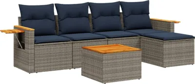 Produktbild von 6-tlg. Garten-Sofagarnitur mit Kissen Grau Poly Rattan