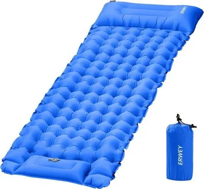 Productafbeelding van Camping slaapmat, zelfopblazend, 200 x 70 cm, opblaasbaar luchtbed met voetpomp en kussen, waterdicht, slaapmat, camping, luchtbed, opblaasbaar