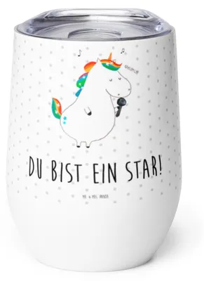 Produktbild von Mr. & Mrs. Panda Thermobecher Einhorn Sänger - Weiß - Geschenk, Feier, kaffee tasse, thermosbecher, Outdoor Becher, Unicorn, Glitzer, Freundin, Einhörner, Thermo