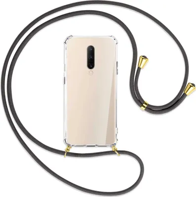Produktbild von Handykette Backcover-Schutzhülle mit Band (Metall goldfarben) für OnePlus 7 Pro - dunkelgrau