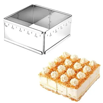 Produktbild von Backrahmen - Quadratisch und verstellbar - Für Mousses, Dessertcremes und Kuchen - Edelstahl - 10-18 cm