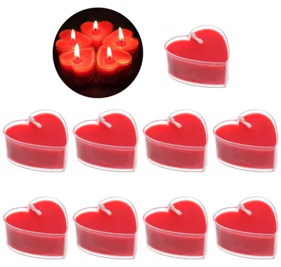 Herz-Teelichter rot, 9 Stück, paraffin, für Valentinstag