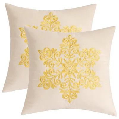 Produktbild von 2er Set Samt Kissenbezüge 45x45 cm Beige mit Stickerei Schneeflocken