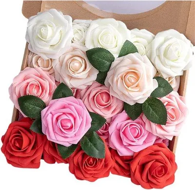 Produktbild von Famanu Kunstrosen Set 25 Stück - Realistische rote Rosen mit Stiel