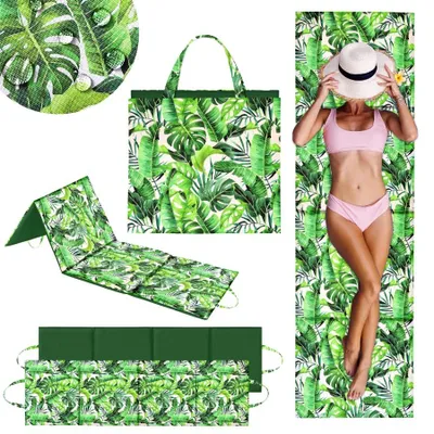 Produktbild von Strandmatte Faltbar XXL Gepolstert, Dicke Wasserdichte Liegematte für Steinstrand Sand, Bequeme Picknickdecke mit Tragegriff 180x50x2cm Dschungelgrün
