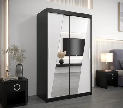 Obrázek produktu pro Šatní skříň se zrcadly KAMILA - šířka 120 cm, černá / bílá