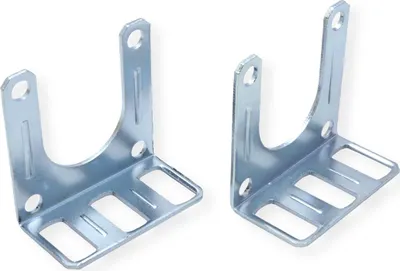 Two metal brackets on a white background.