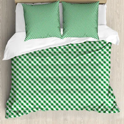 Zdjęcie produktu dla ABAKUHAUS Abstract Green Komplet pościeli, wzór w kratkę i małe kwadraty, 155 x 220 cm + 80 x 80 cm, kolor zielony paprociowy