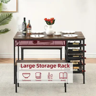 Immagine prodotto di Set da pranzo composto da: tavolo da pranzo, due panche, ideale per la sala da pranzo. Stile vintage, colore grigio